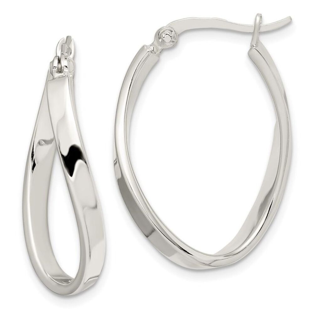 Twisted Oval Hoop Earrings in Sterling Silver - 27mm (1 1/16 Inch)